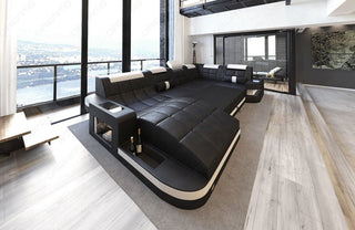Designsofa Relax Wave U-Form aus Leder grau-weiß