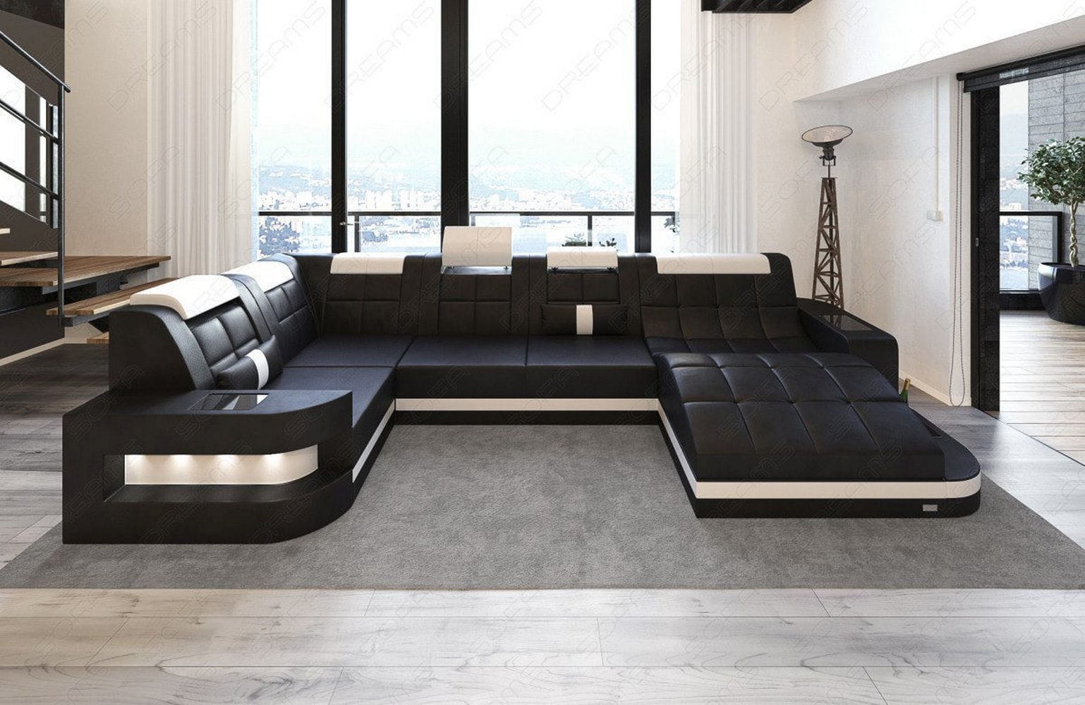 Relax-Wohnlandschaft Wave mit LED-Beleuchtung schwarz-weiß