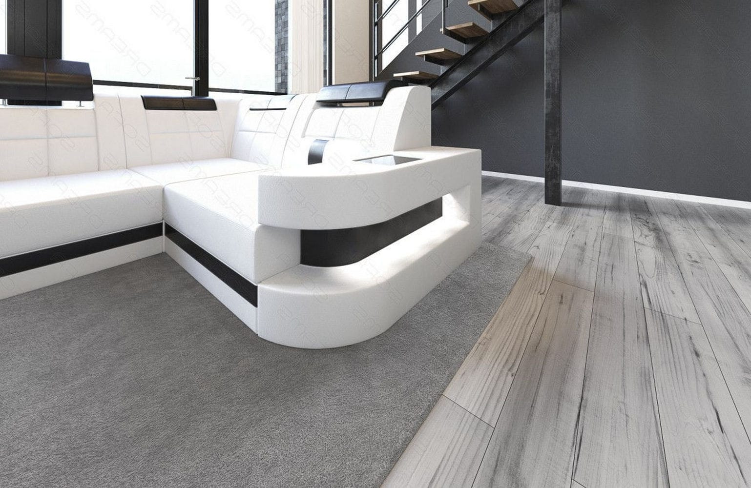Relax-Wohnlandschaft Wave mit LED-Beleuchtung weiß-schwarz