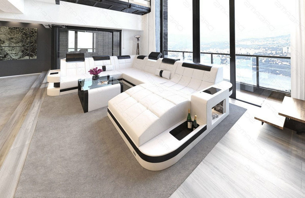 Mini Wohnlandschaft Wave XL U-Form in Leder