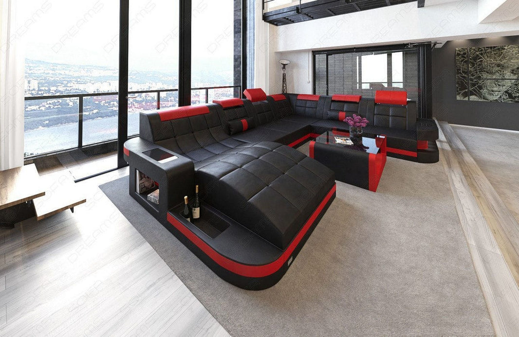 Mini Wohnlandschaft Wave XL U-Form in Leder