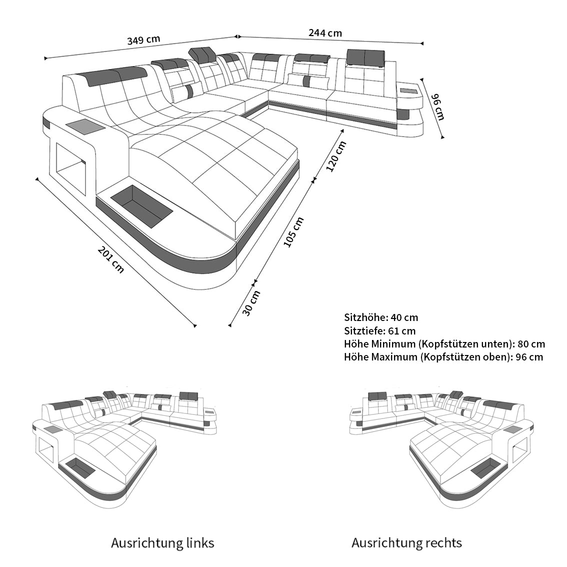 Mini Design Wohnlandschaft Wave XL mit LED – Modern