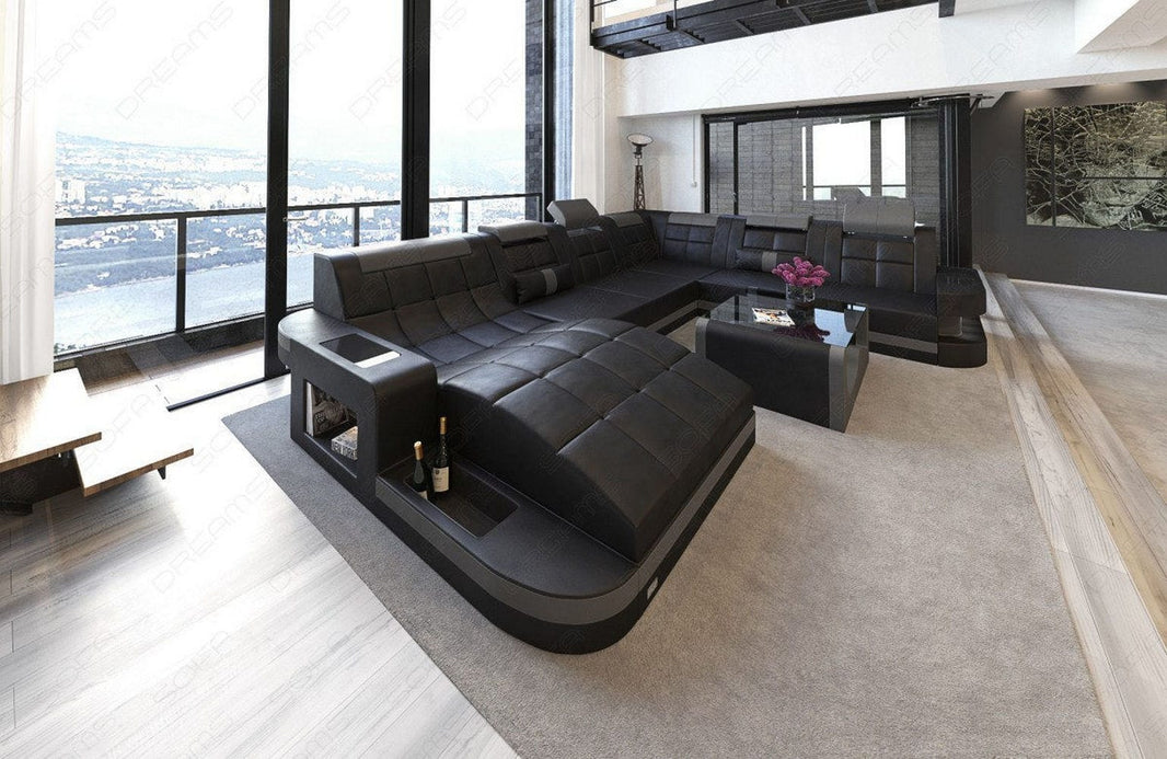 Mini Wohnlandschaft Wave XL U-Form in Leder