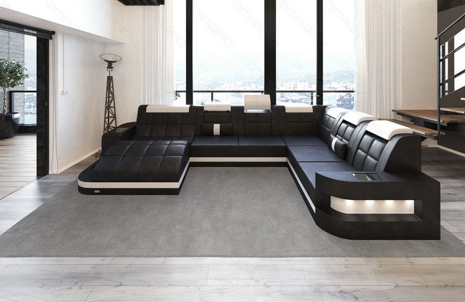 Design Wohnlandschaft Wave XL mit LED schwarz-weiß