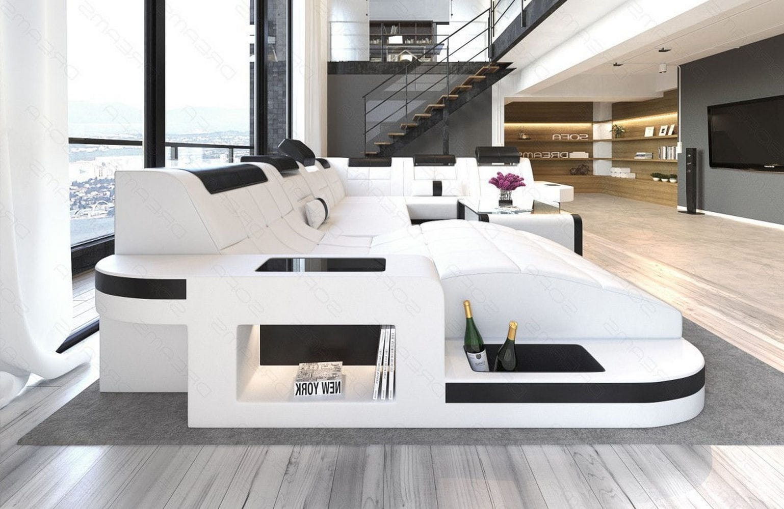 Design Wohnlandschaft Wave XL mit LED weiß-schwarz