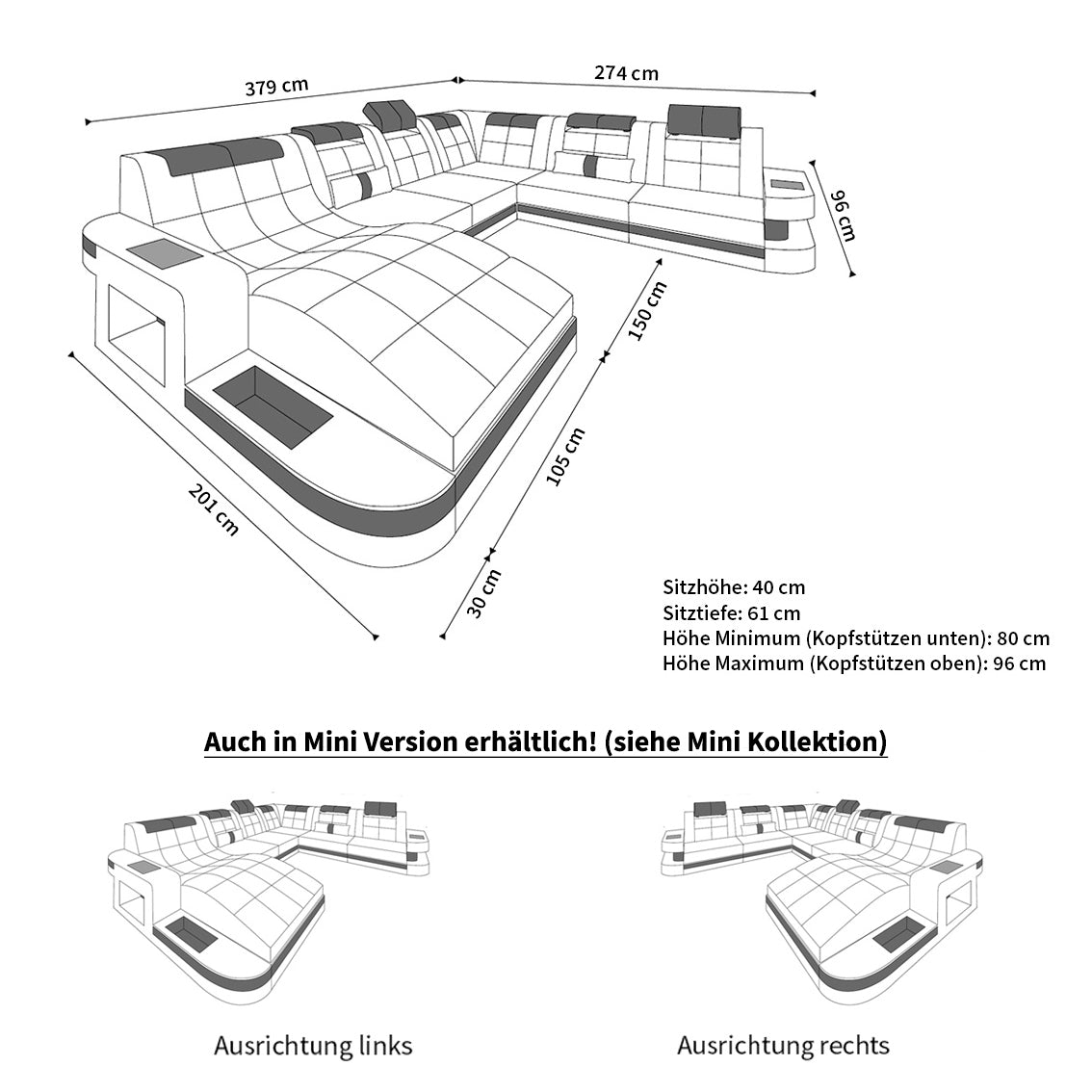 Design Wohnlandschaft Wave XL mit LED