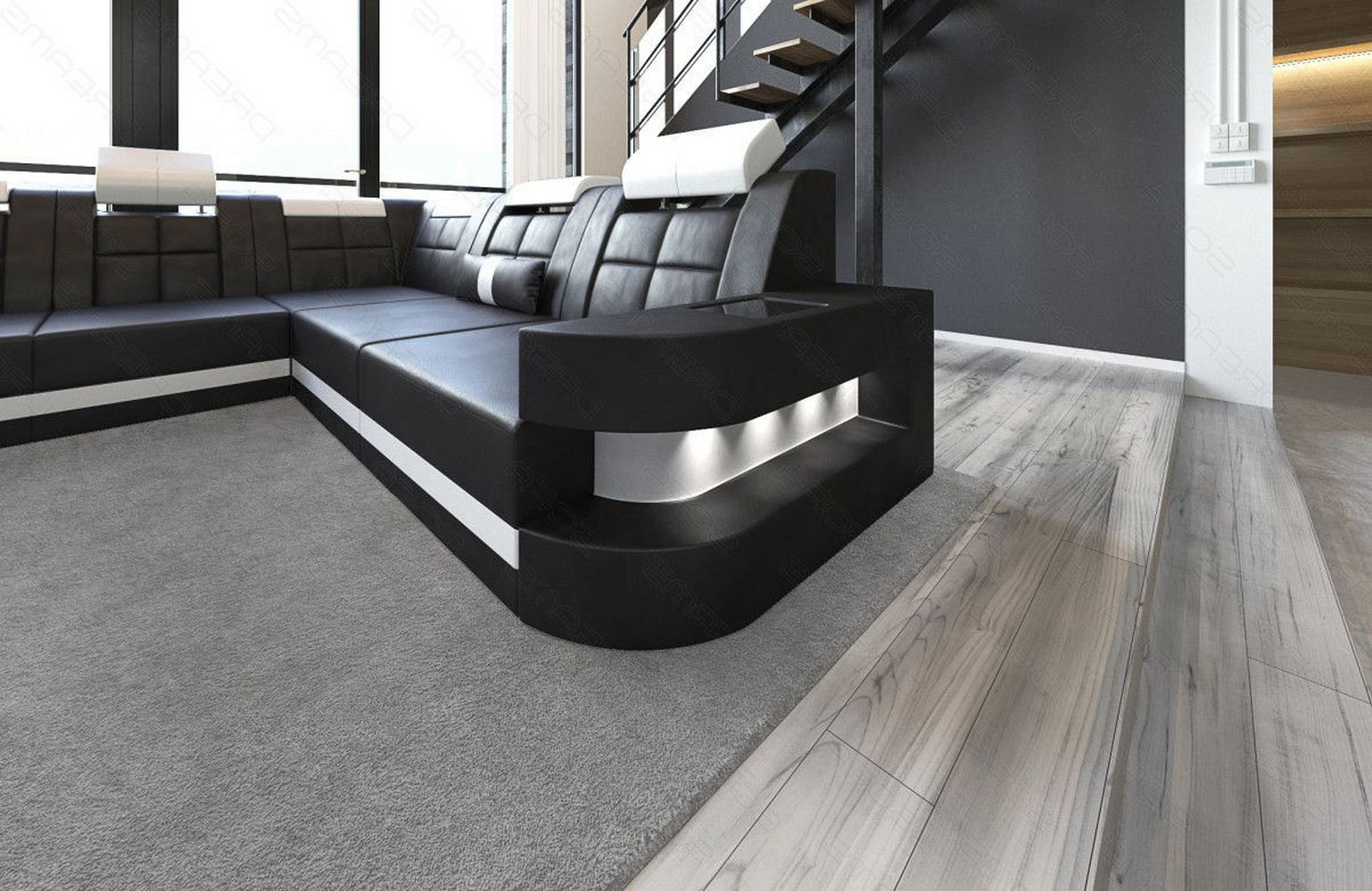 Design Wohnlandschaft Wave XL mit LED schwarz-weiß