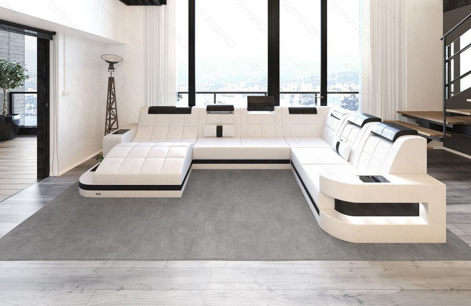 Design Wohnlandschaft Wave XL mit LED weiß-schwarz