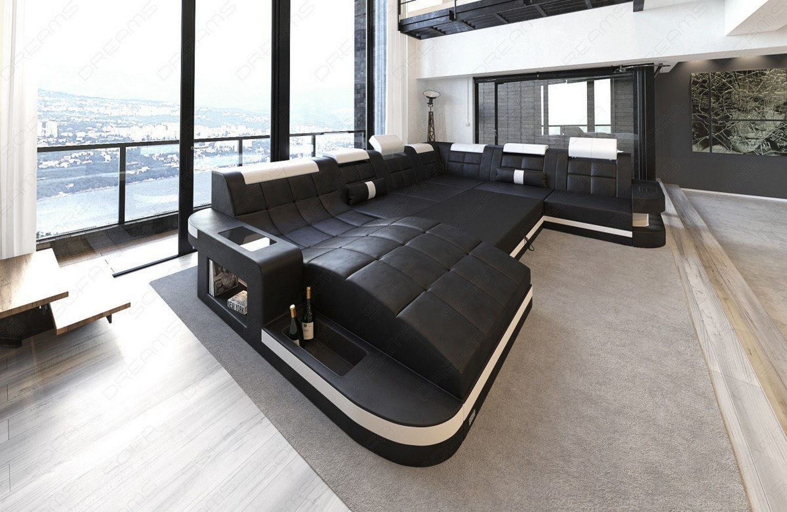 Design Wohnlandschaft Wave XL mit LED sandbeige-weiß
