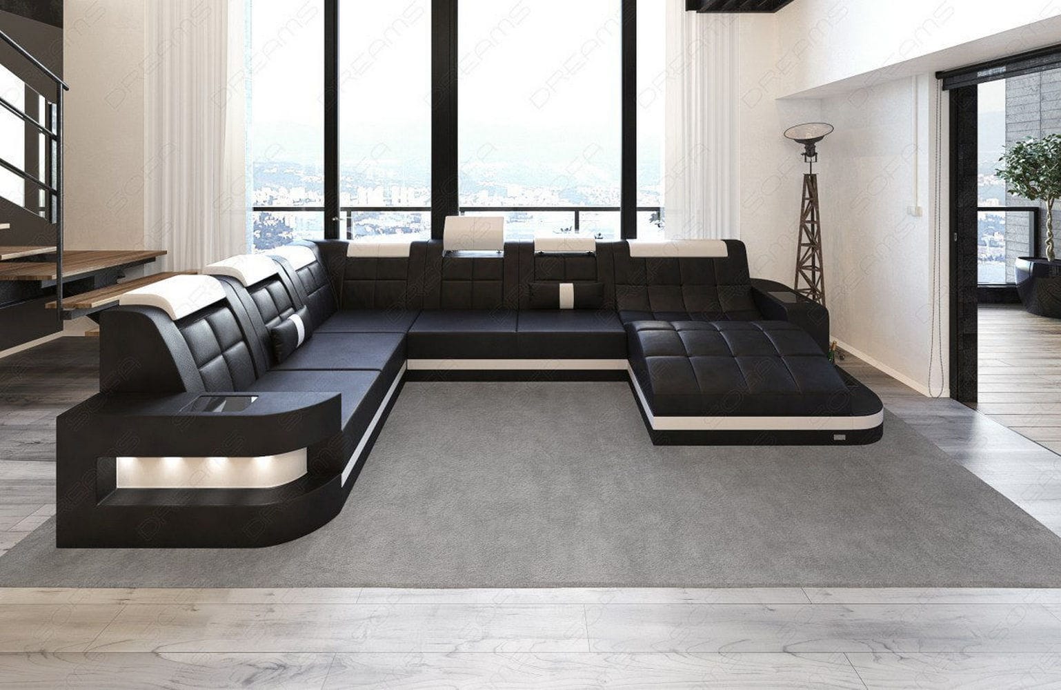Design Wohnlandschaft Wave XL mit LED schwarz-weiß