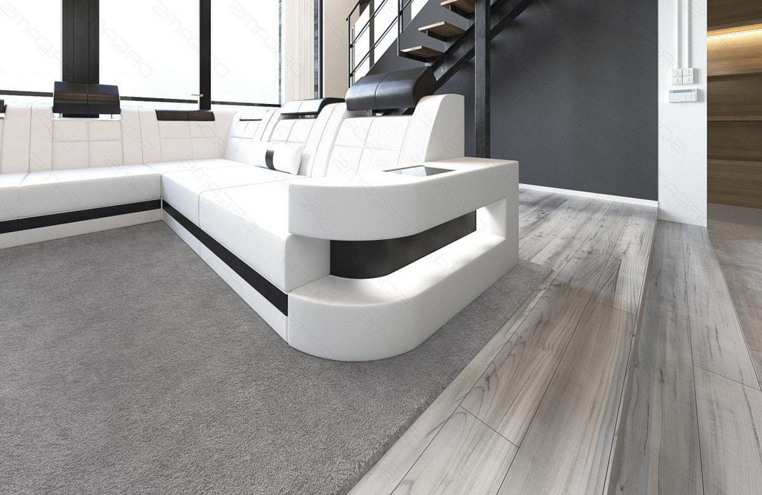Design Wohnlandschaft Wave XL mit LED weiß-schwarz