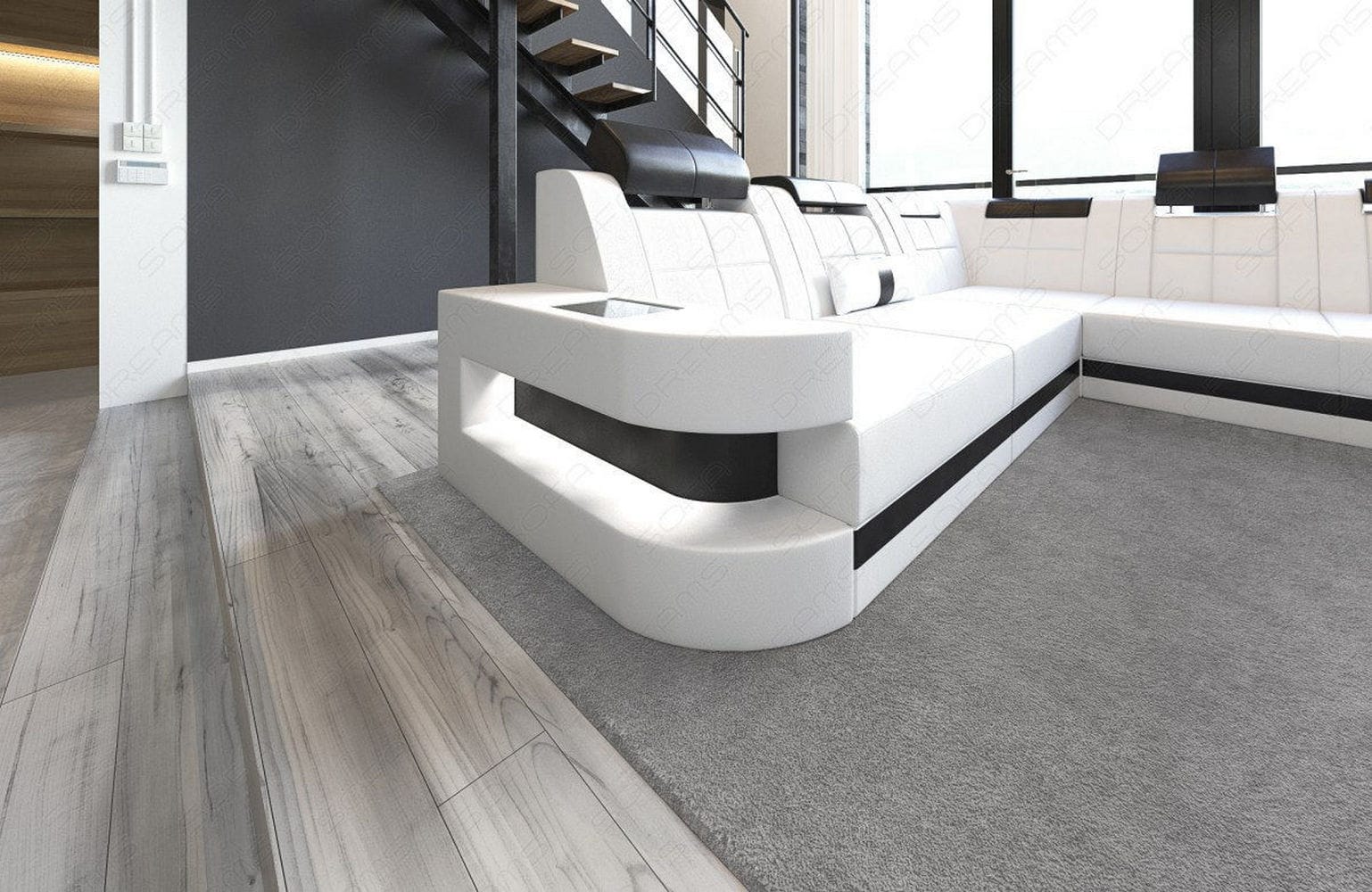 Design Wohnlandschaft Wave XL mit LED weiß-schwarz