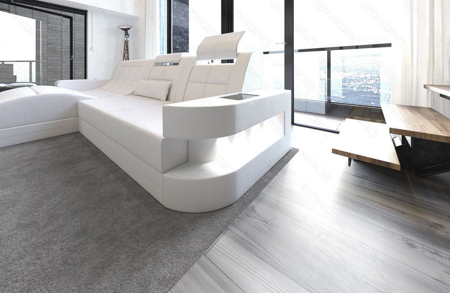 Mini Ecksofa Wave L-Form aus Leder Weiß