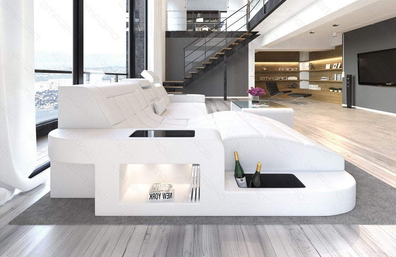 Mini Ecksofa Wave L-Form aus Leder Weiß