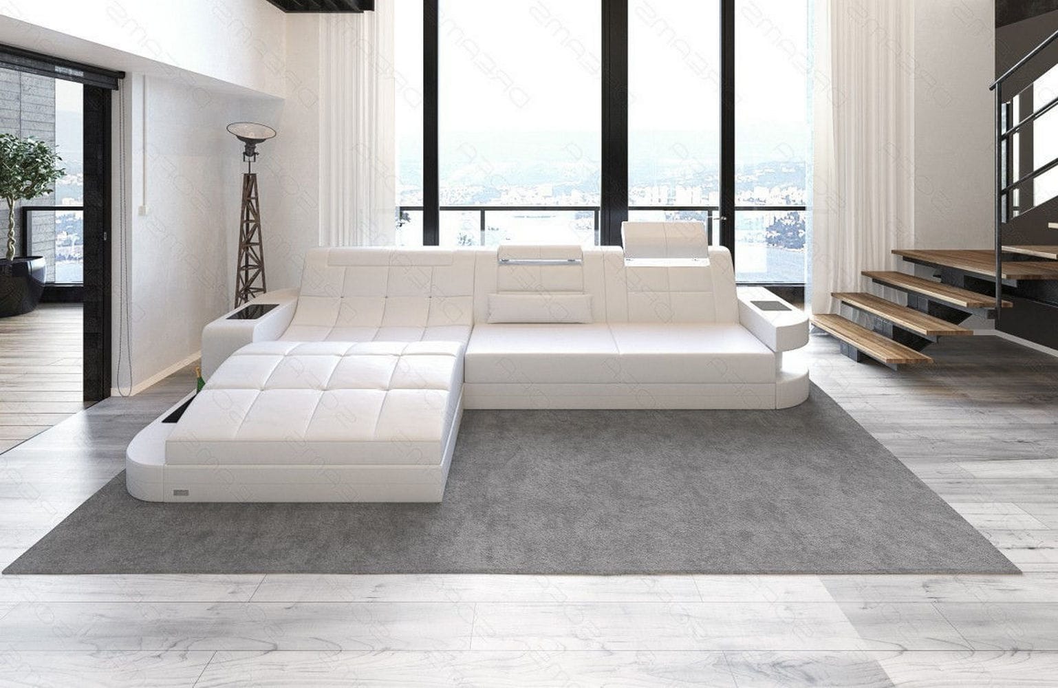 Mini Ecksofa Wave L-Form aus Leder Weiß