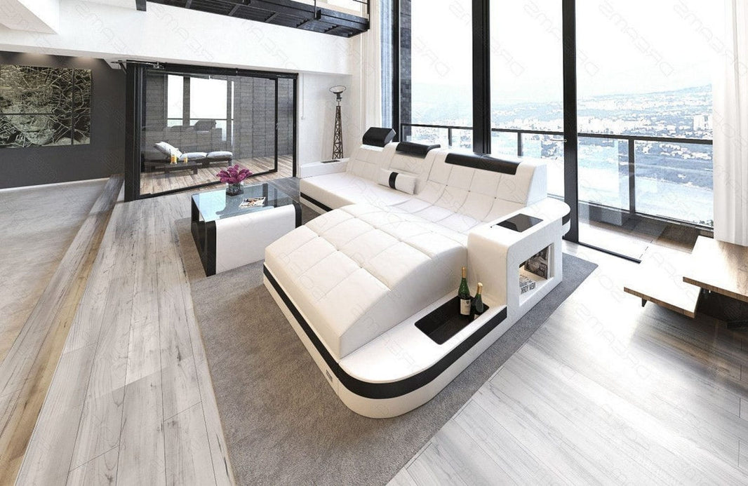 Design Ledersofa Wave L-Form mit LED