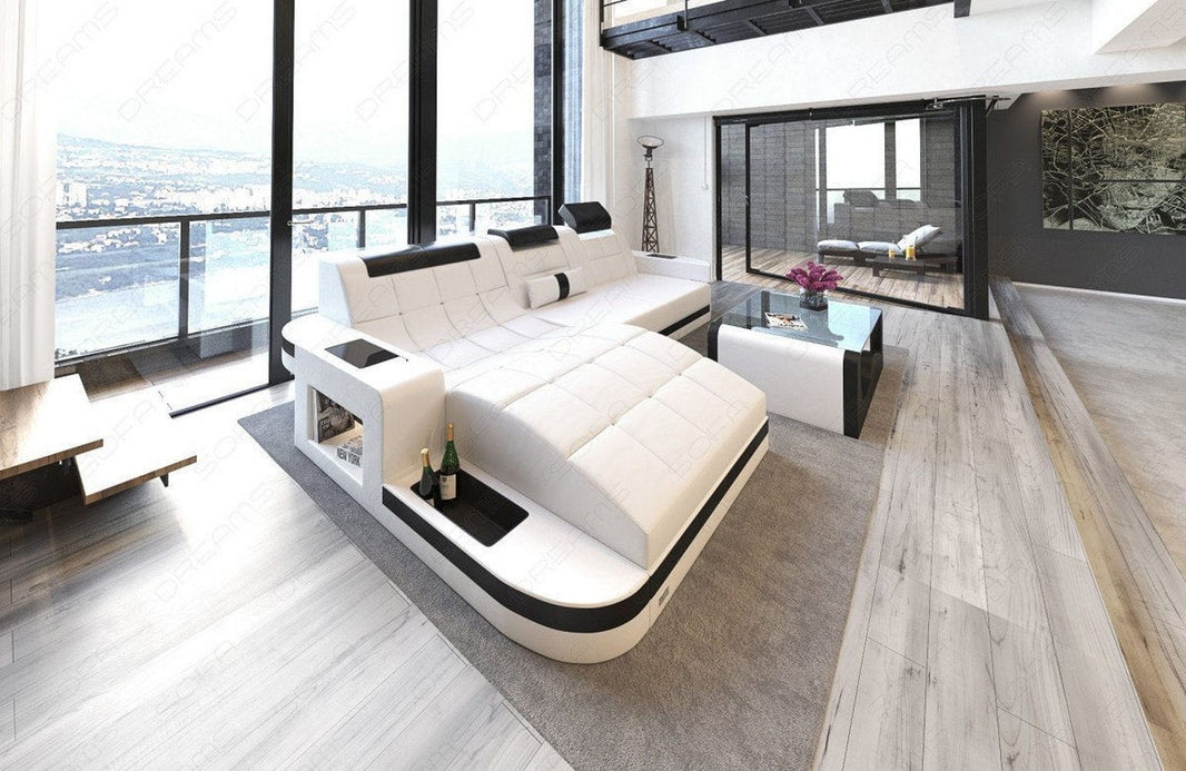Design Ledersofa Wave L-Form mit LED