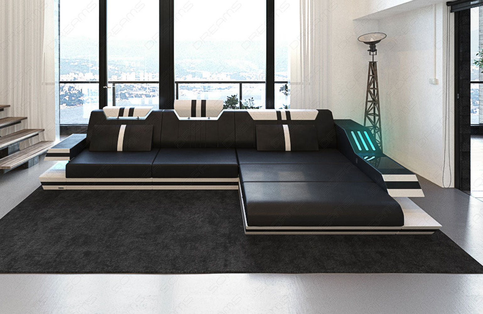 Designersofa Leder Ravenna L-Form mit LED
