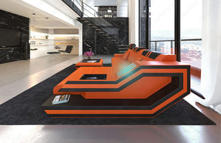 Ecksofa Ravenna L-Form in Leder orange-schwarz