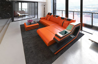 Ecksofa Ravenna L-Form in Leder orange-schwarz