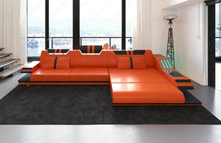 Ecksofa Ravenna L-Form in Leder orange-schwarz