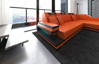 Ecksofa Ravenna L-Form in Leder orange-schwarz