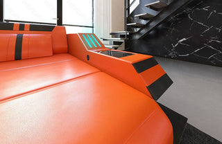 Ecksofa Ravenna L-Form in Leder orange-schwarz