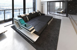 Ecksofa Ravenna L-Form in Leder orange-schwarz