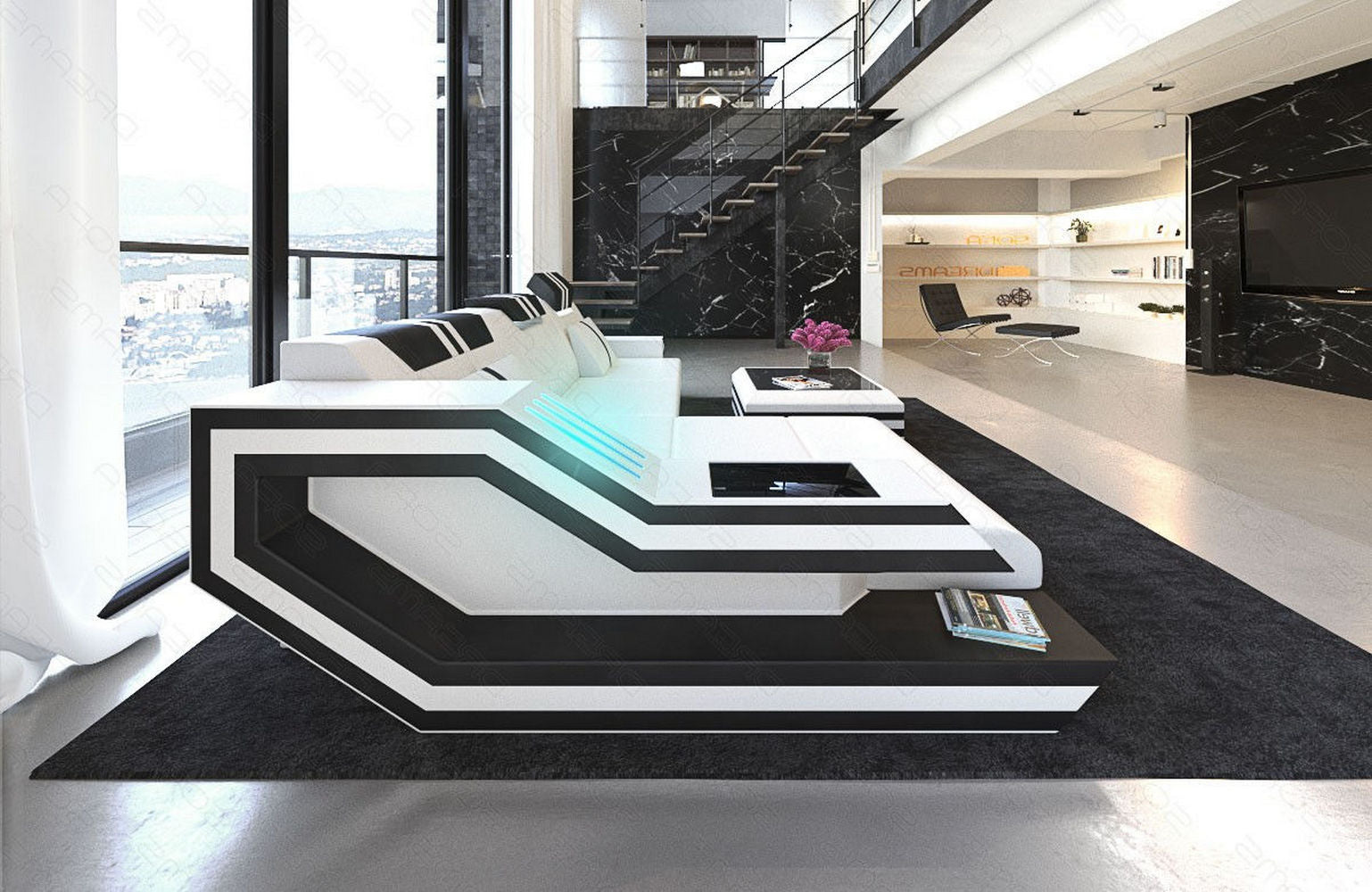 Designersofa Leder Ravenna L-Form mit LED