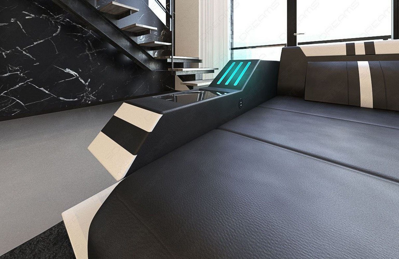 Ledersofa Wohnlandschaft Ravenna U-Form LED schwarz-weiß