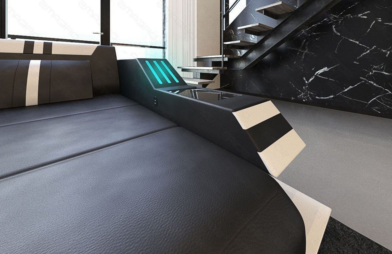 Ledersofa Wohnlandschaft Ravenna U-Form LED schwarz-weiß