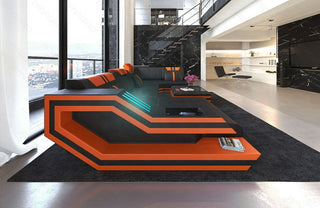 Wohnlandschaft Ravenna U-Form in Leder schwarz-orange