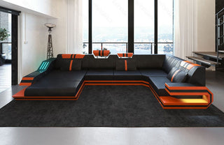 Wohnlandschaft Ravenna U-Form in Leder schwarz-orange