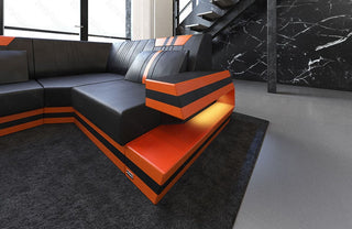 Wohnlandschaft Ravenna U-Form in Leder schwarz-orange