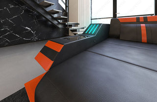 Wohnlandschaft Ravenna U-Form in Leder schwarz-orange