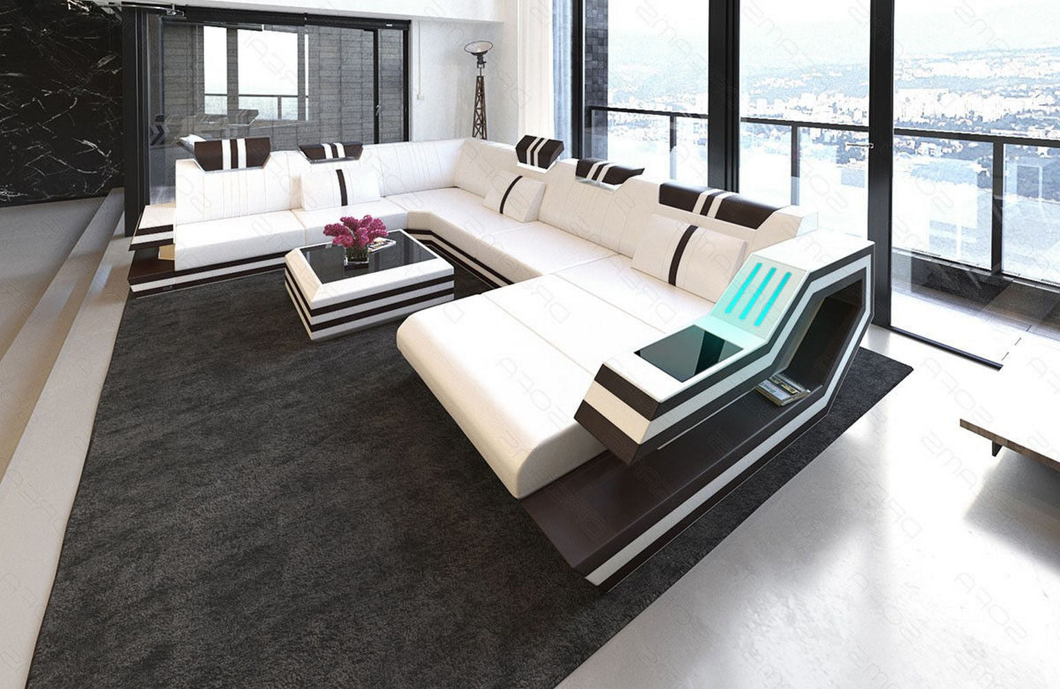 Ledersofa Wohnlandschaft Ravenna XL mit LED