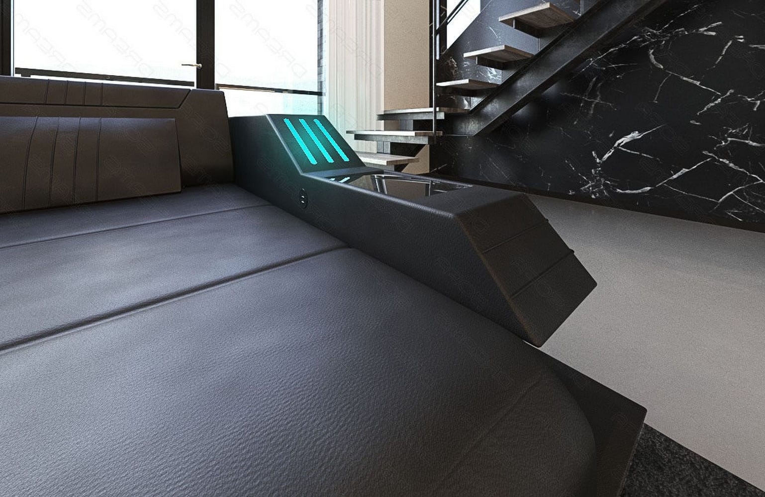 Ledersofa Wohnlandschaft Ravenna XL mit LED schwarz