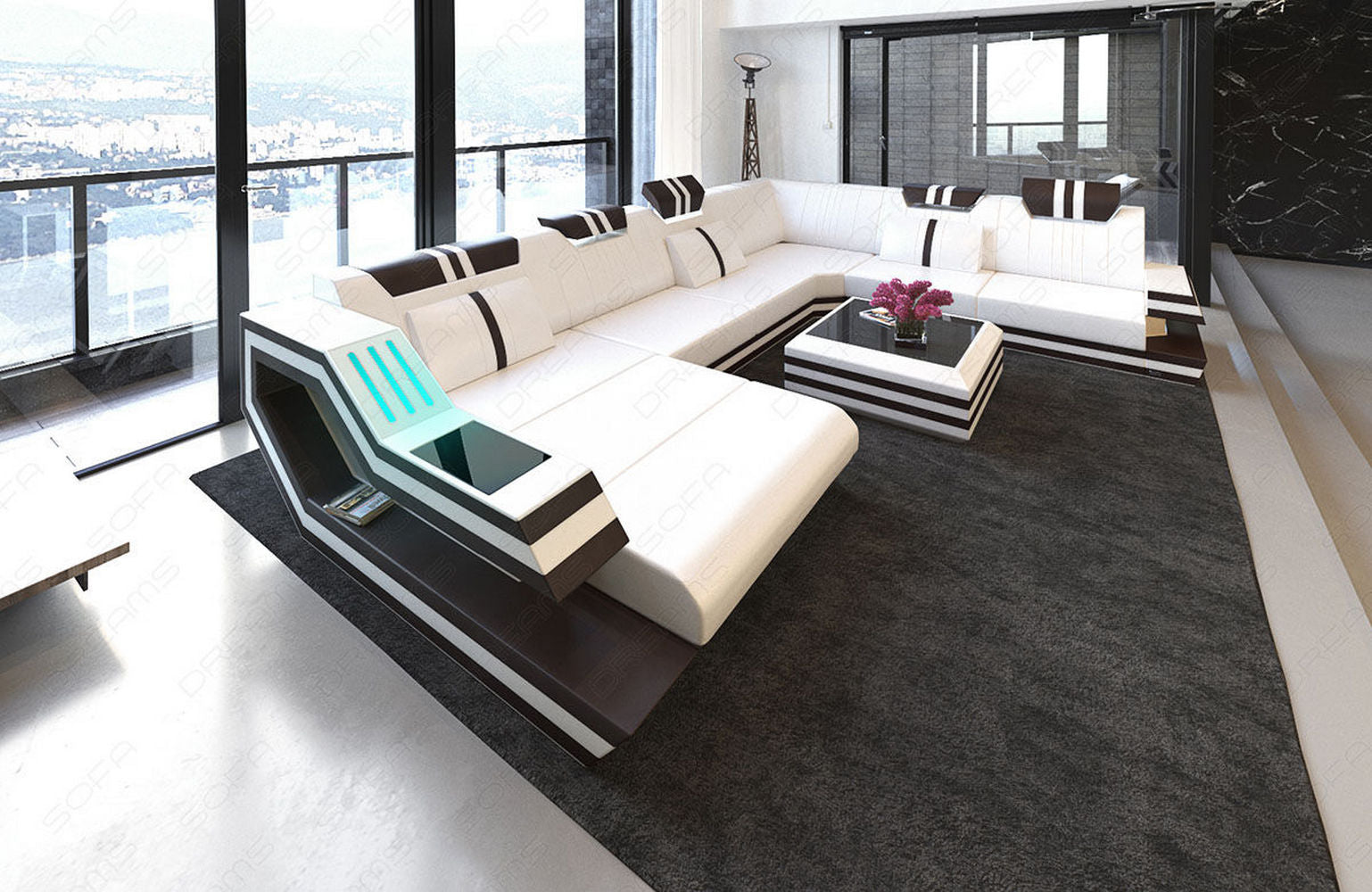 Ledersofa Wohnlandschaft Ravenna XL mit LED