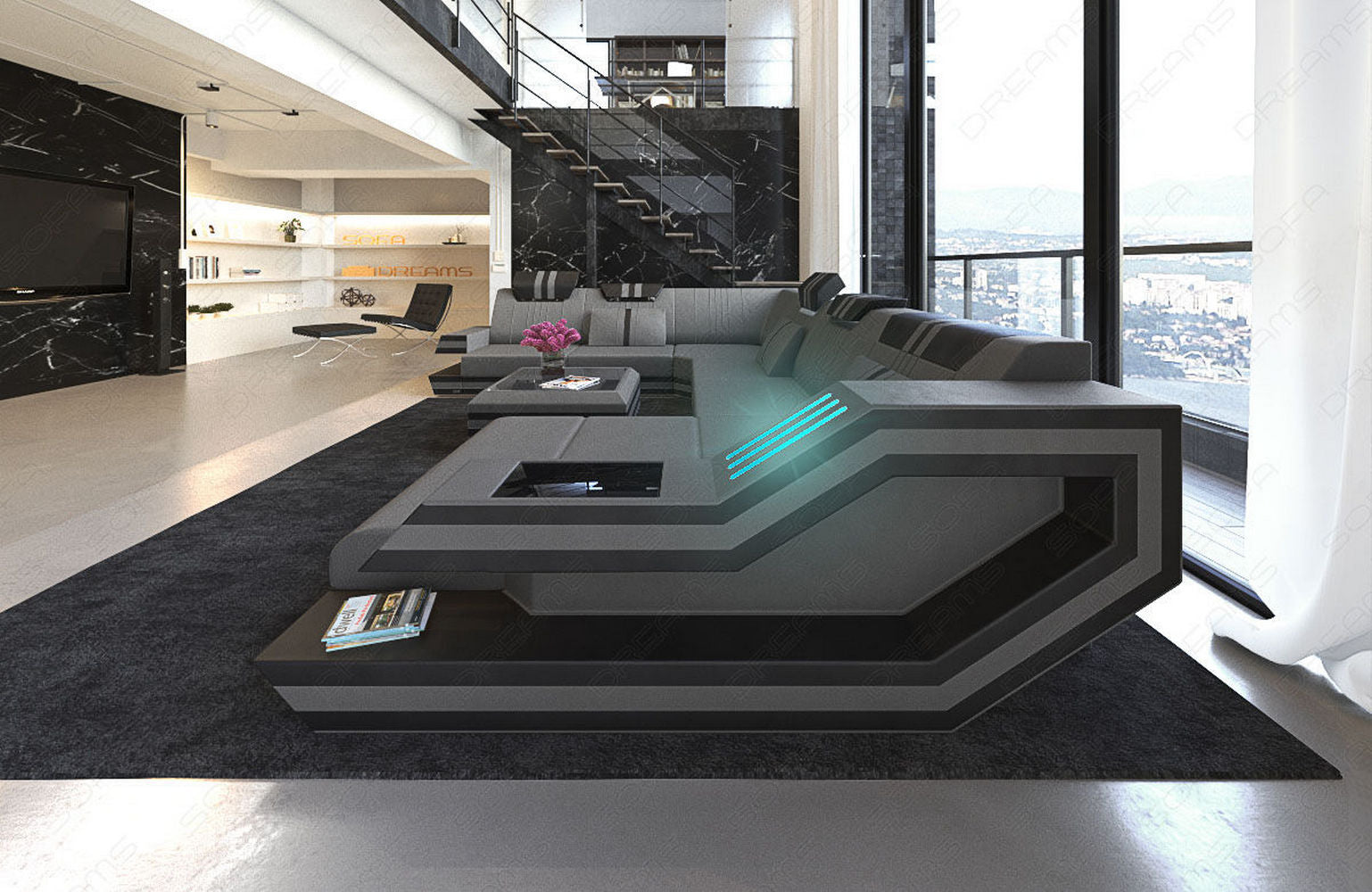 Ledersofa Wohnlandschaft Ravenna XL mit LED