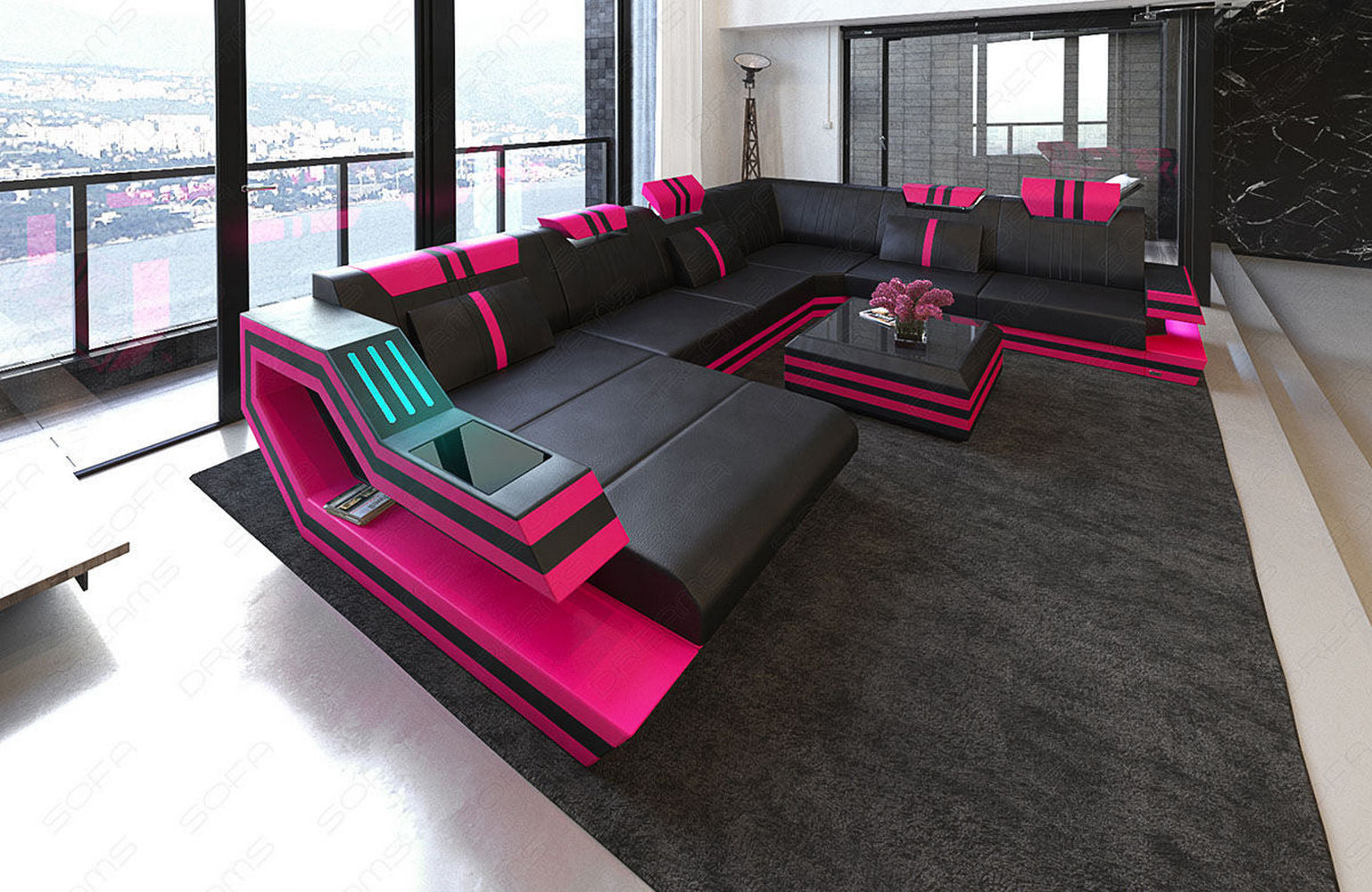 Ledersofa Wohnlandschaft Ravenna XL mit LED
