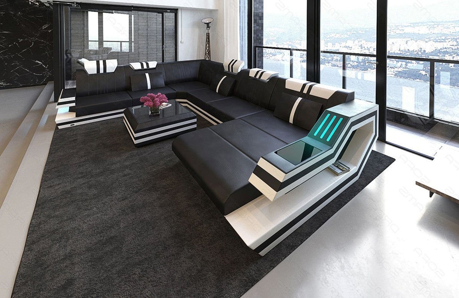 Ledersofa Wohnlandschaft Ravenna XL mit LED