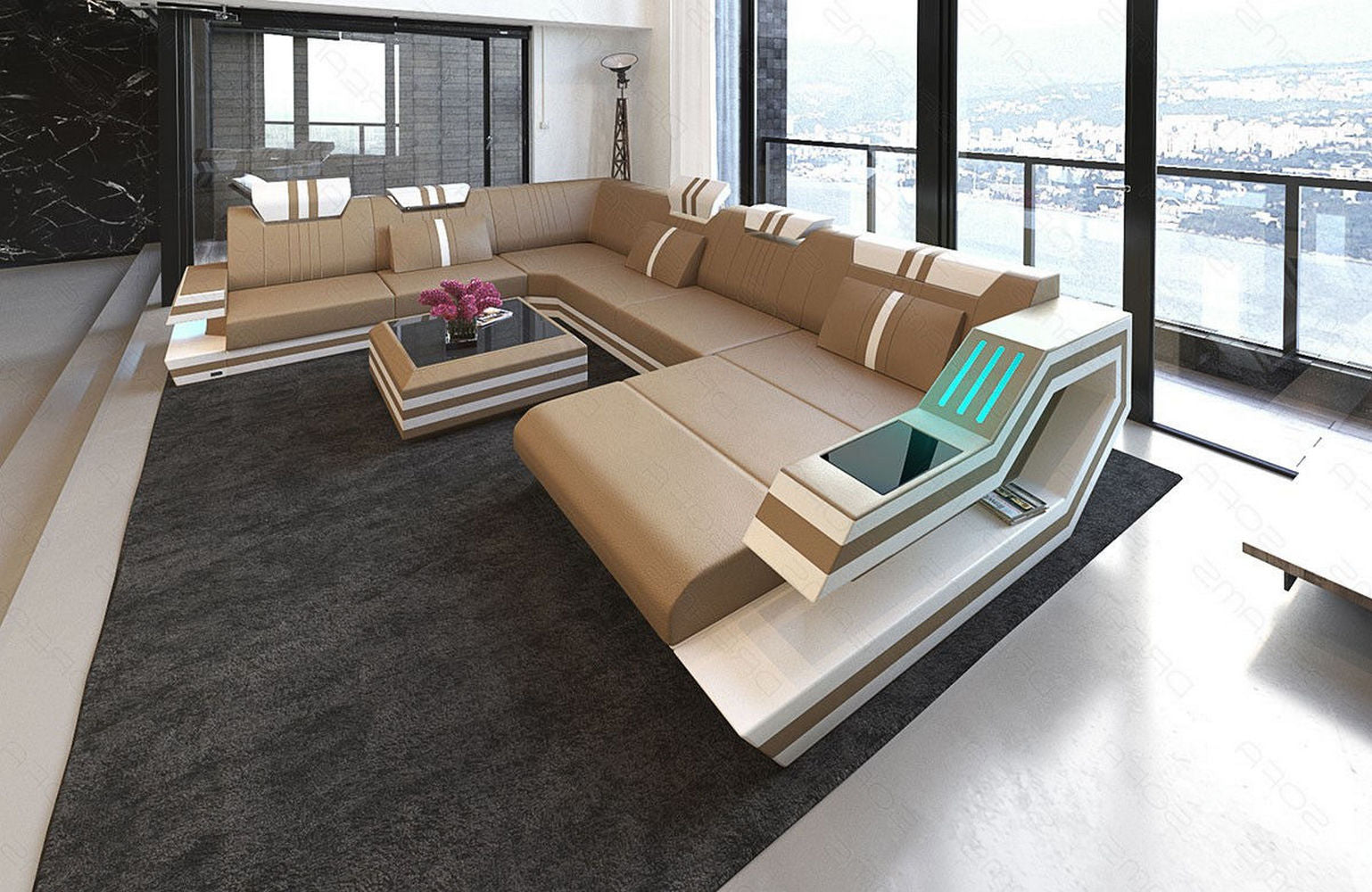 Ledersofa Wohnlandschaft Ravenna XL mit LED