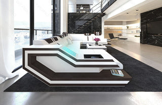 XXL Wohnlandschaft Ravenna U-Form aus Leder weiß-dunkelbraun