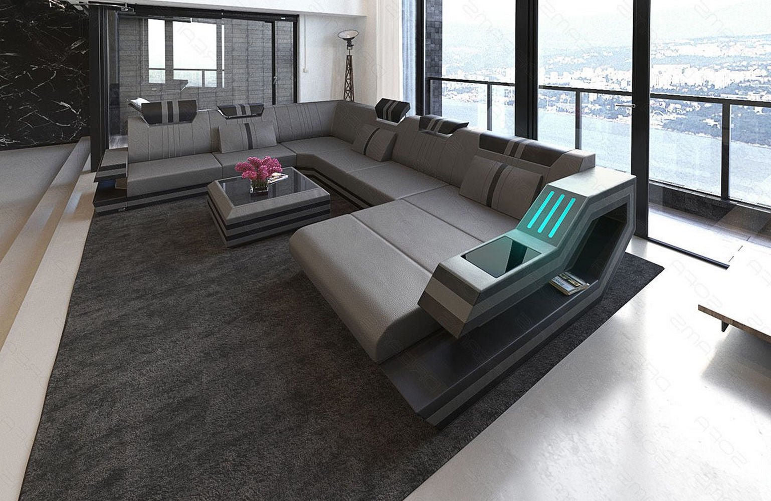 Ledersofa Wohnlandschaft Ravenna XL mit LED