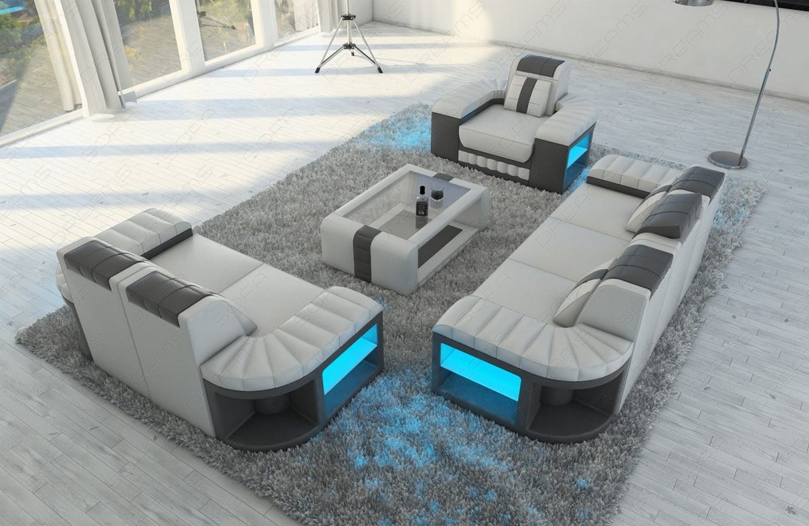 Design Sofagarnitur Bellagio 3er, 2er, 1er Set Weiß-Grau
