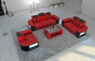 Sofa Set Bellagio in Leder Rot-Schwarz