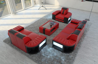 Sofa Set Bellagio in Leder Rot-Schwarz