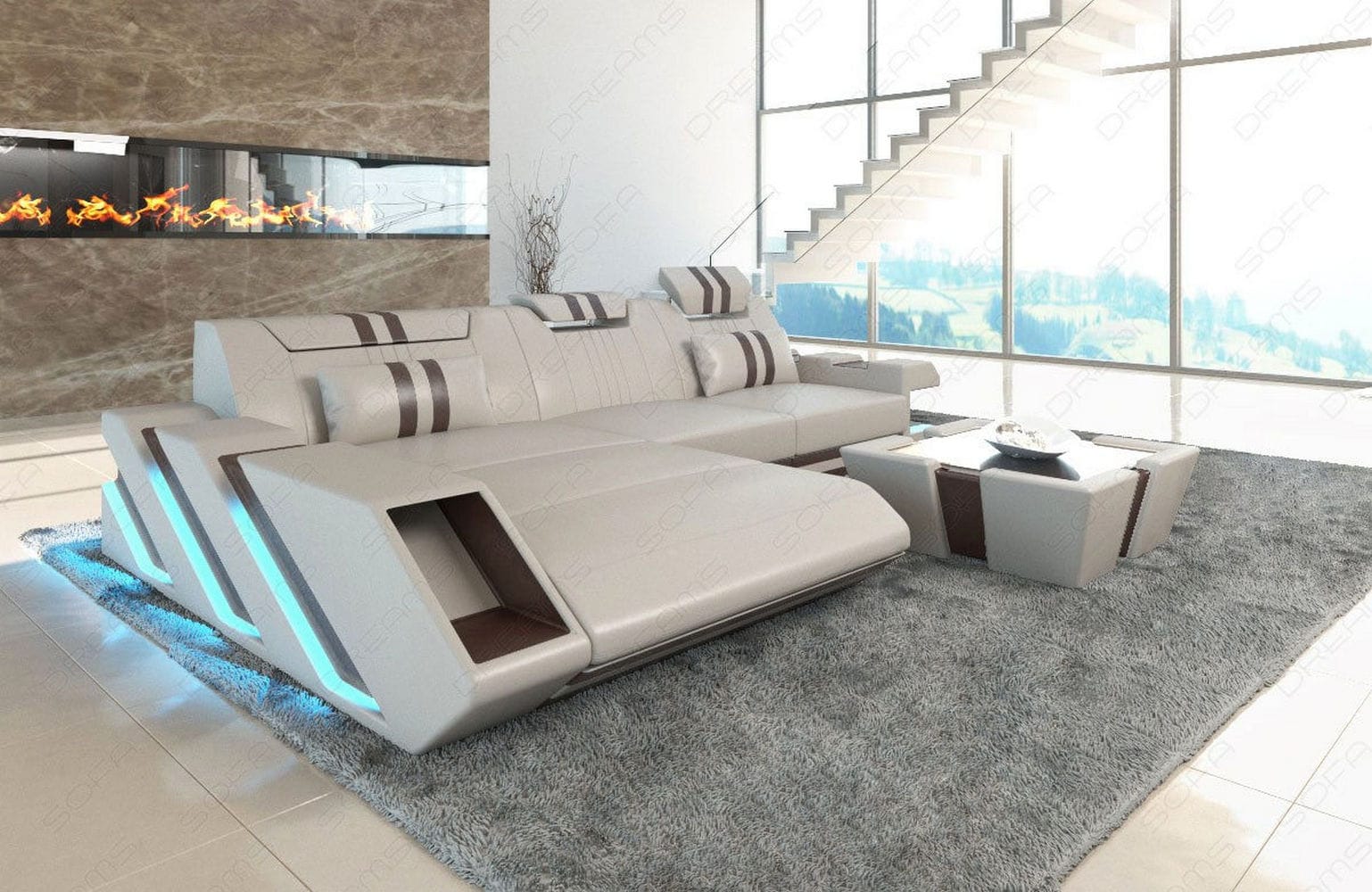 Ledersofa Apollonia L-Form – Stil & Komfort beige-dunkelbraun