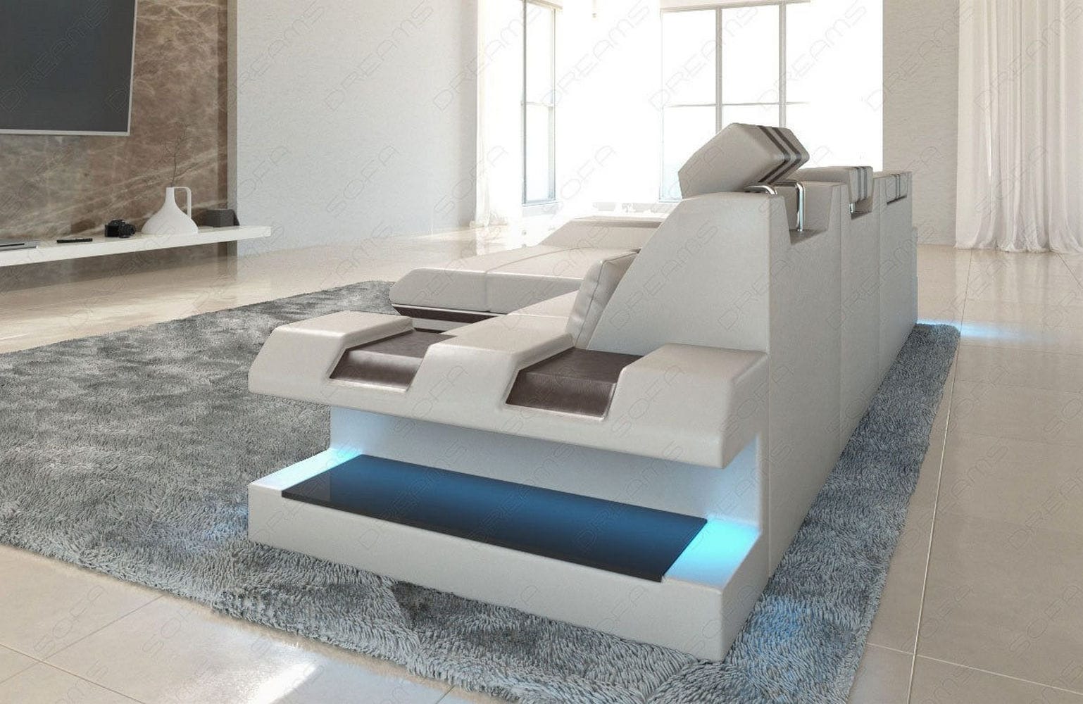 Ledersofa Apollonia L-Form – Stil & Komfort beige-dunkelbraun