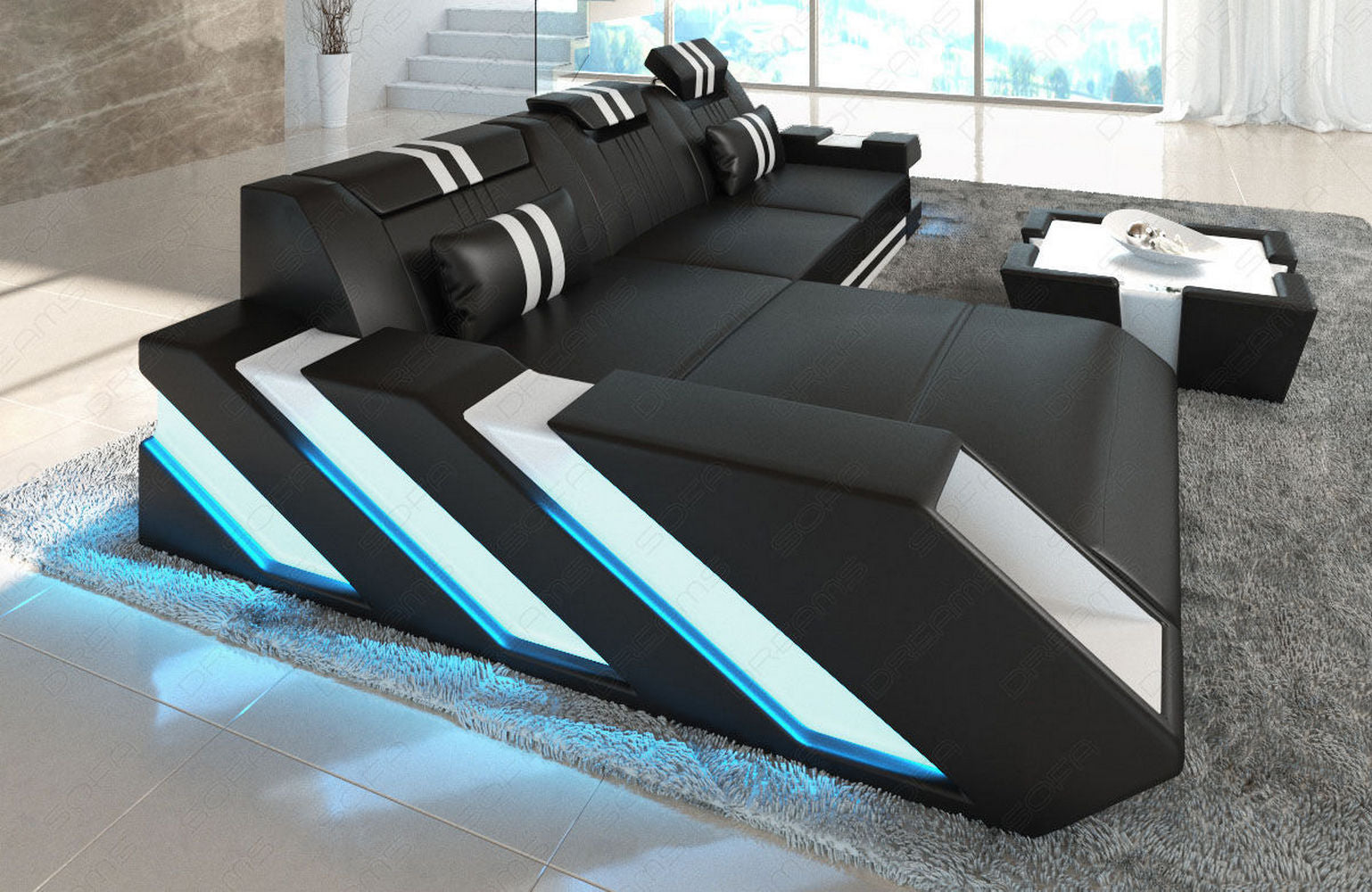 Ledersofa Apollonia L-Form – Stil & Komfort schwarz-weiß